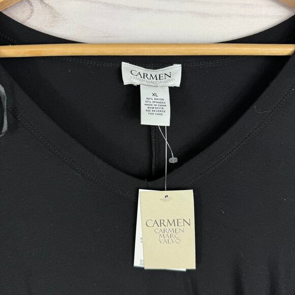 Carmen Marc Valvo Womens Black Twist Tie Quarter Sleeve Blouse NWT Size XL - Picture 3 of 7